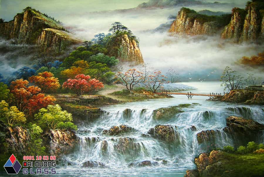 Tranh kính thác nước phong cảnh đẹp