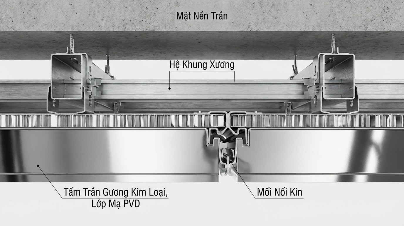 cấu tạo Trần Gương kim loại mạ PVD