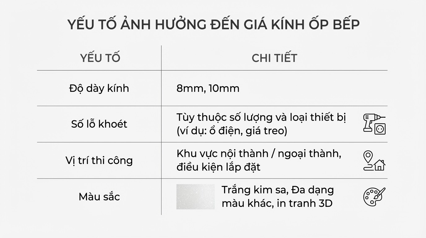 Kính Ốp Bếp Màu Trắng Kim Sa