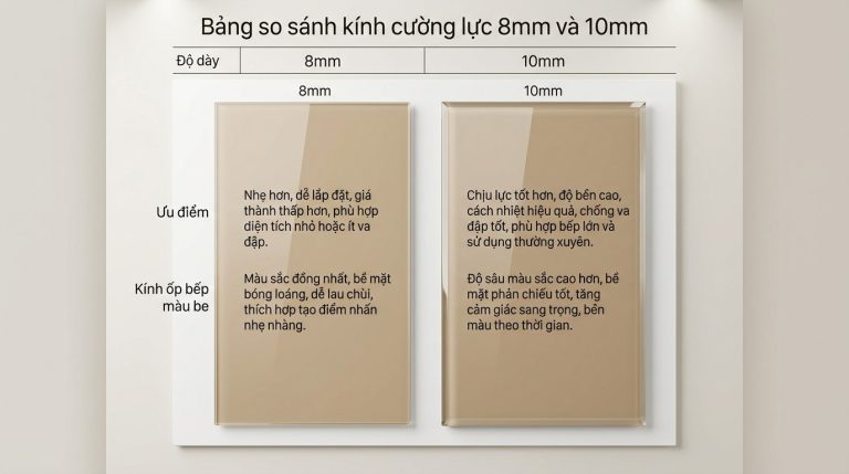 Kính Ốp Bếp Màu Be: Bảng Giá 2026, Thông Số Kỹ Thuật Và Hướng Dẫn Phối Màu