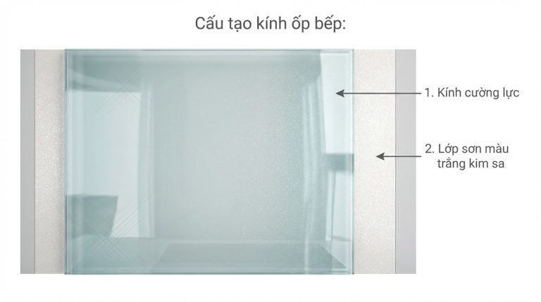 Kính Ốp Bếp Màu Trắng Kim Sa