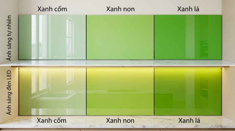 Kính Ốp Bếp Màu Xanh Cốm