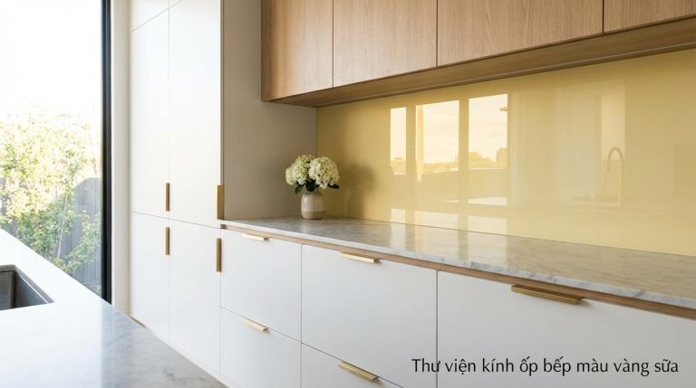 Kính Ốp Bếp Màu Vàng Sữa