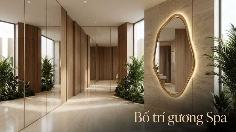 bo tri guong dan tuong kho lon va guong nghe thuat trong khong gian spa