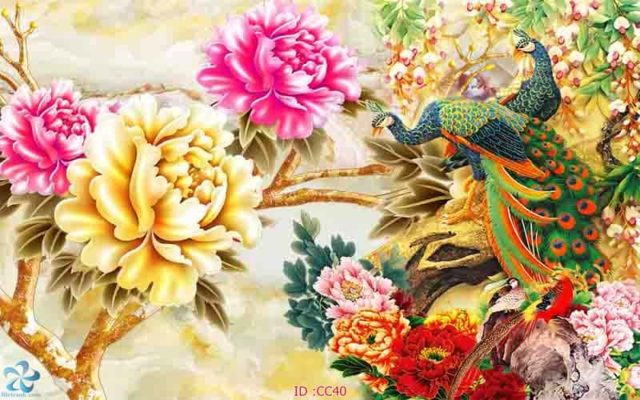 tranh kính 3d chim công