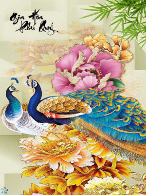 tranh kính 3d chim công