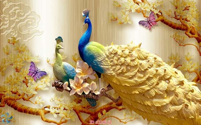 tranh kính 3d chim công