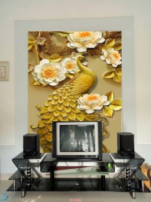 tranh kính 3d chim công