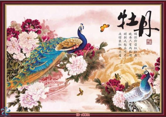 tranh kính 3d chim công