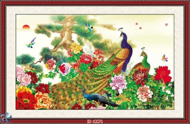 tranh kính 3d chim công