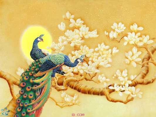 tranh kính 3d chim công