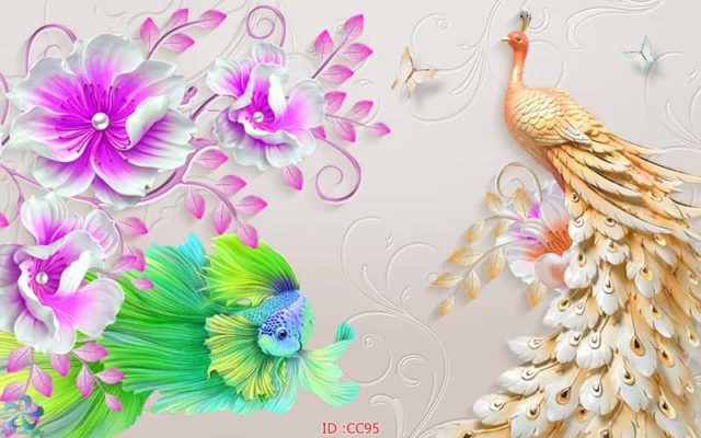 tranh kính 3d chim công