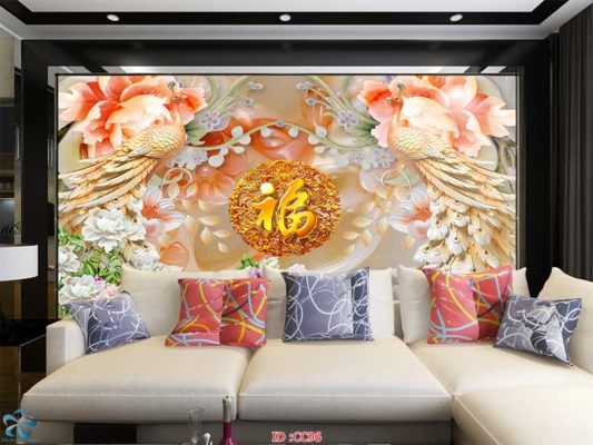 tranh kính 3d chim công