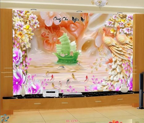 tranh kính 3d chim công