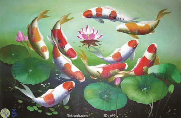 tranh kính cá chép cữu ngư quần hội