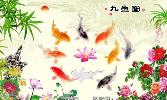 tranh kính cá chép cữu ngư quần hội