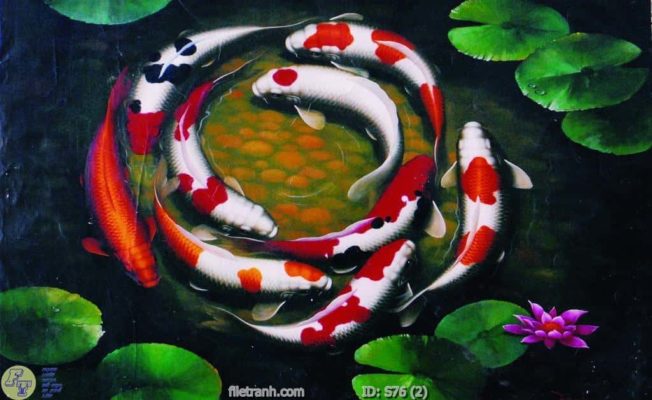 tranh kính cá chép cữu ngư quần hội