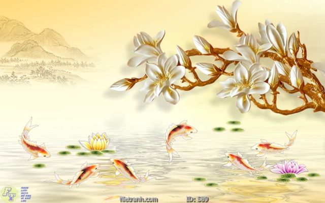 tranh kính cá chép cữu ngư quần hội