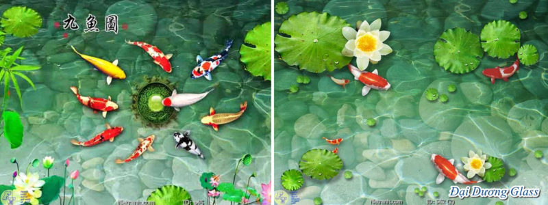 tranh kính sen cá 3d cữu ngư quần hội