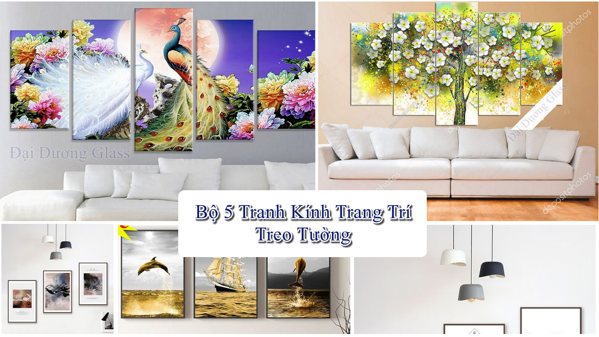 Bộ 5 Tranh Kính Treo Tường 3D Trang Trí Nội Thất Sang Trọng