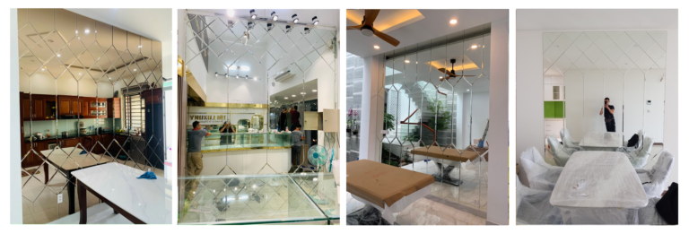 gương ghép trang trí quán cafe