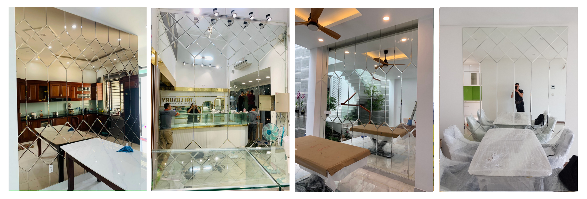 gương ghép trang trí quán cafe